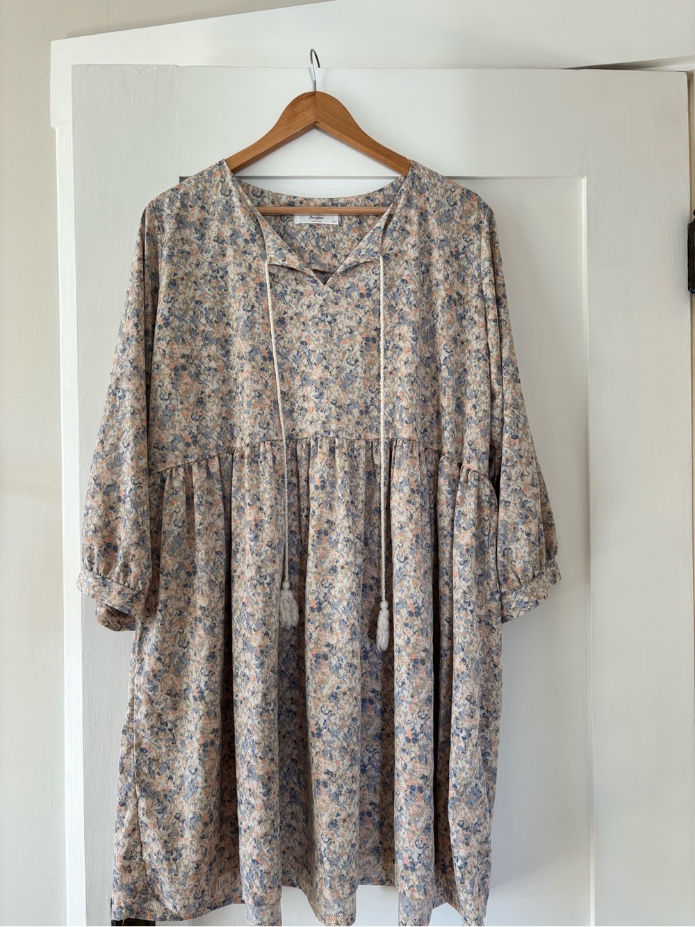 Pretty Light Floral Tunic Dress - Blue & Cream